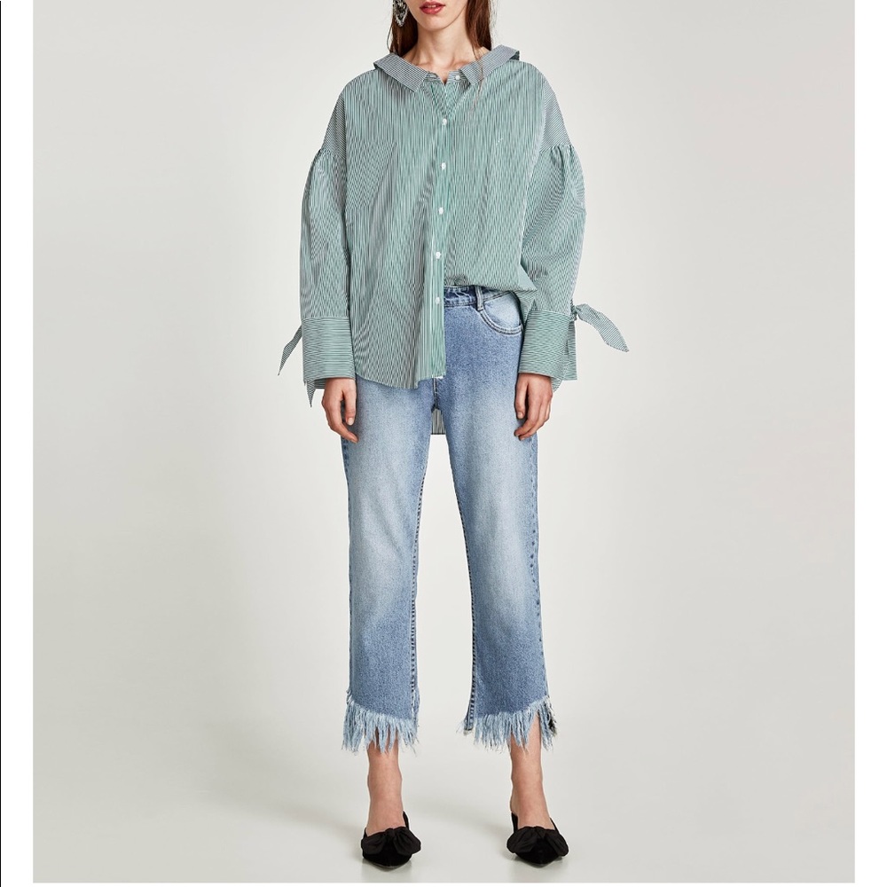 Striped shirt with gathered details, NWT